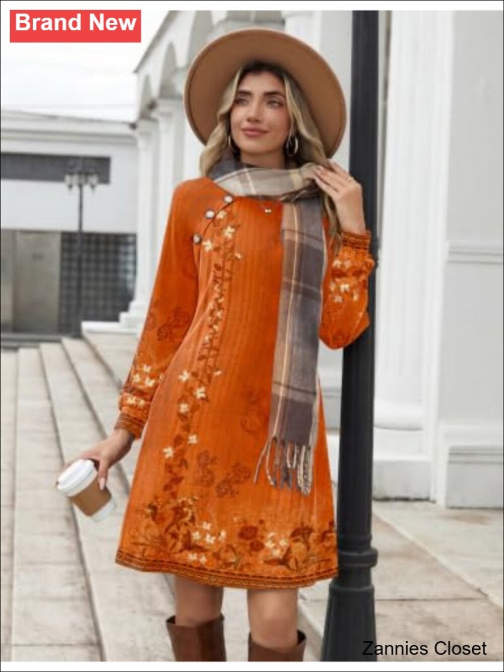 π» Zeagoo Long Sleeve Tunic Dress Side Button Crew Neck A-Line Fall Winter with - Picture 2 of 5